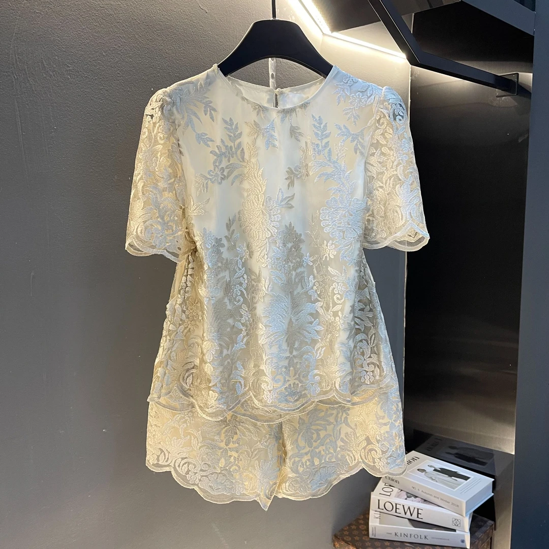 夏季新款套装裙女气质两件套新中式国风重工刺绣工艺套装