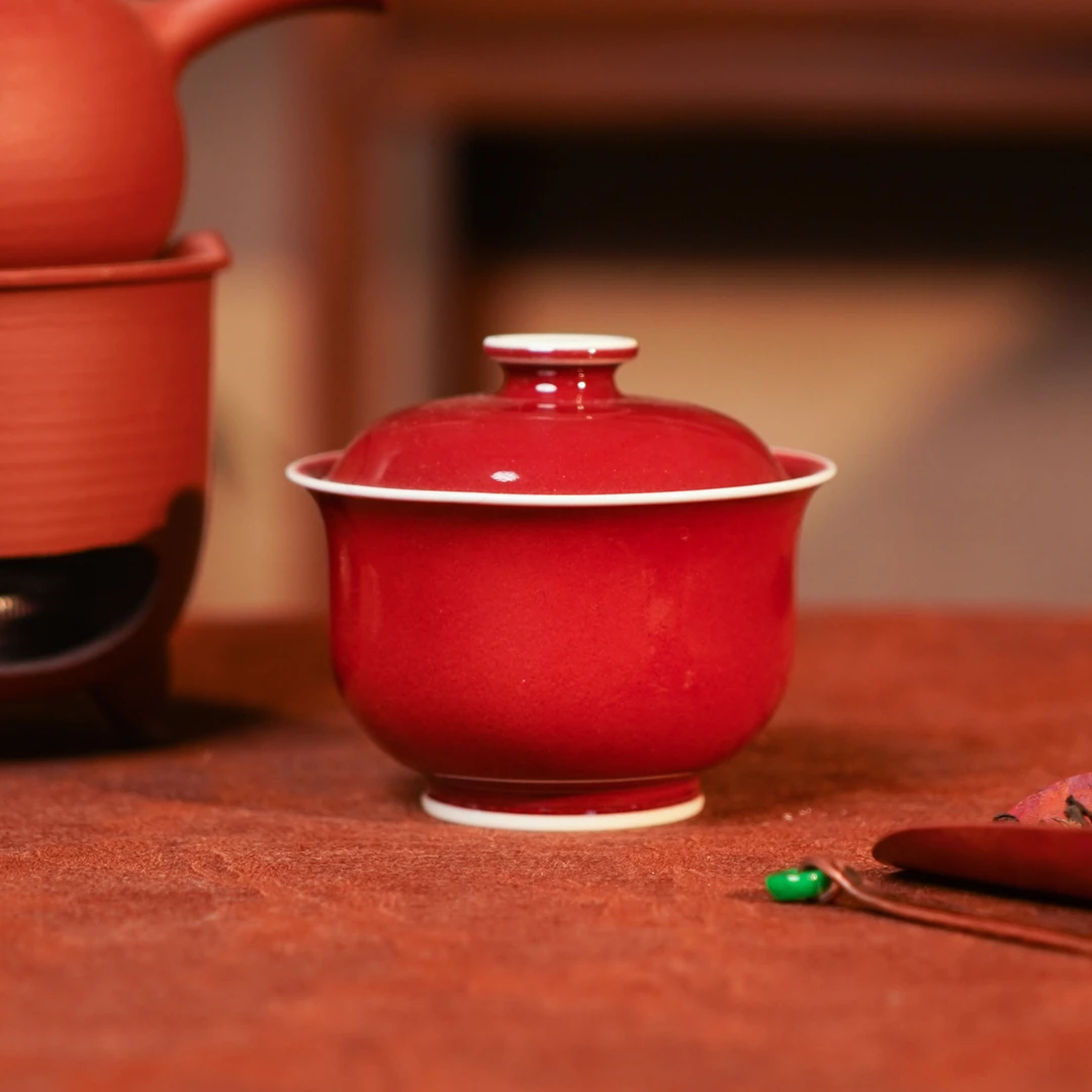 刘建锋窑  霁红盖碗  手工高档家用喝茶饮茶家用喜庆盖碗 LJF3058