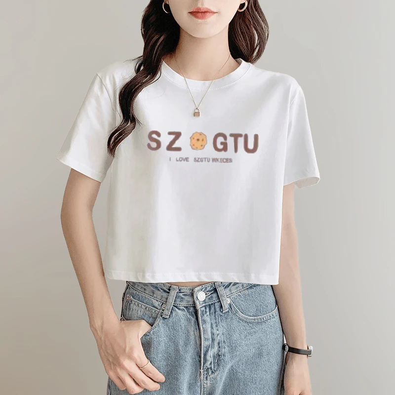 短袖女t恤2025夏季新款宽松显瘦百搭短款高腰圆领小个子潮牌上衣