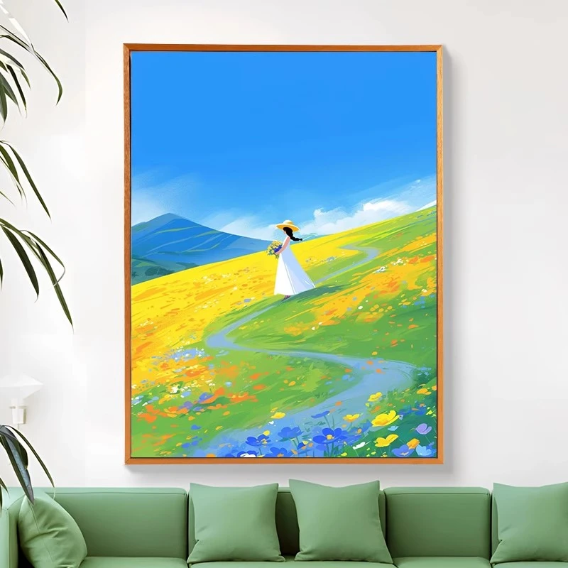 (山顶之春）diy数字油画红线条手工填涂色解压治愈丙烯装饰画