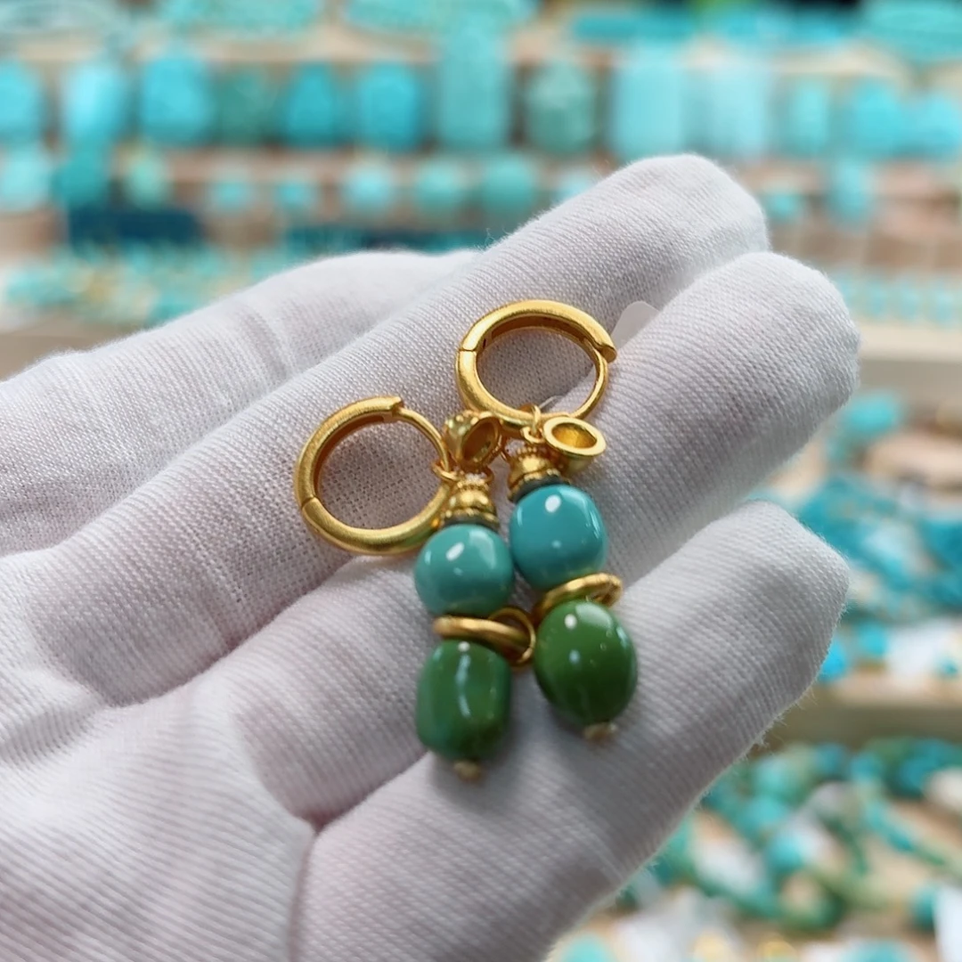 绿松石银S925镀金镶嵌珠宝奇石