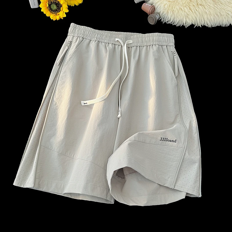 冰丝潮牌宽松五分短裤男士夏季薄款休闲裤美式潮流透气运动中裤子