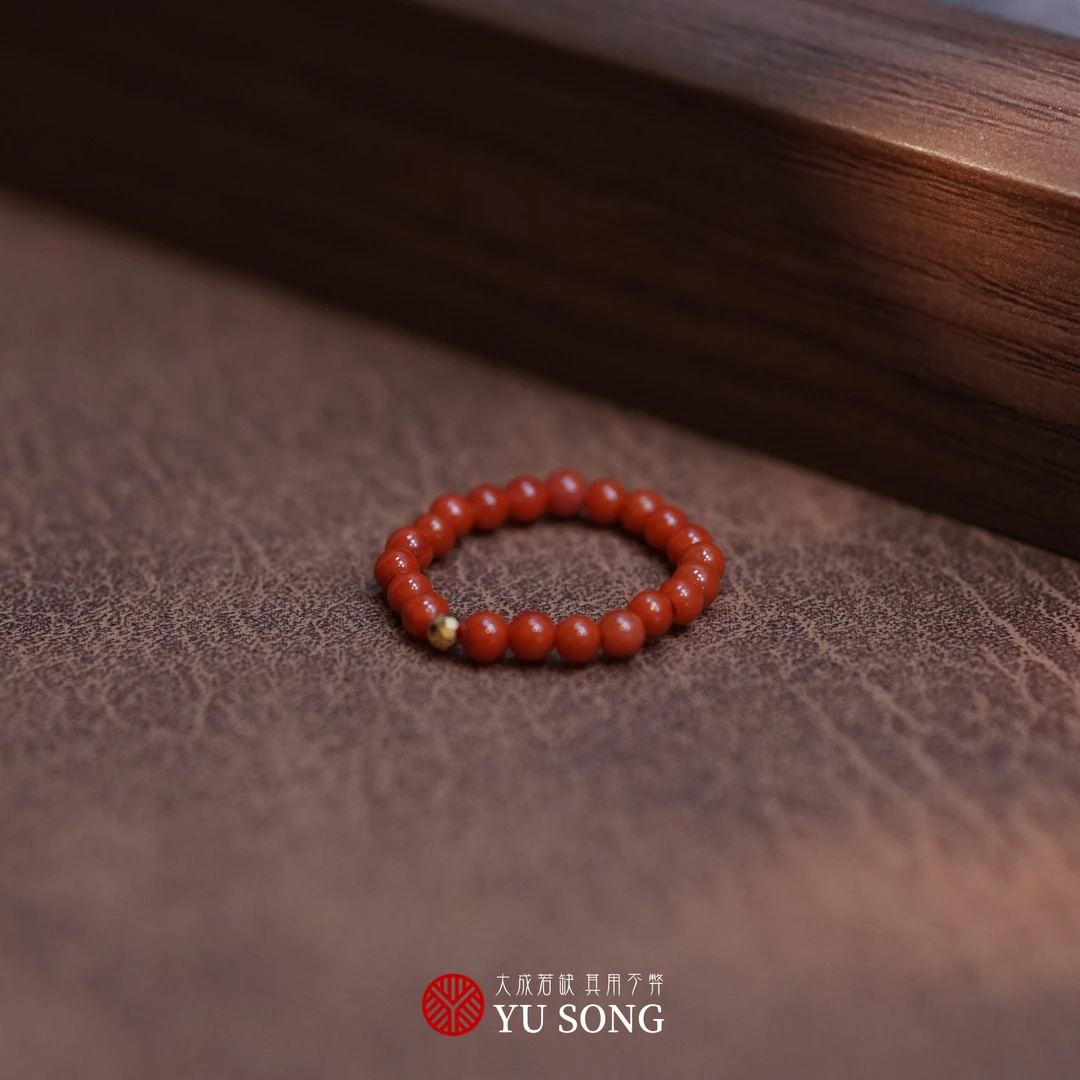 【ZHH1687】原矿无胶南红戒圈18k金镶嵌珠子2-3mm