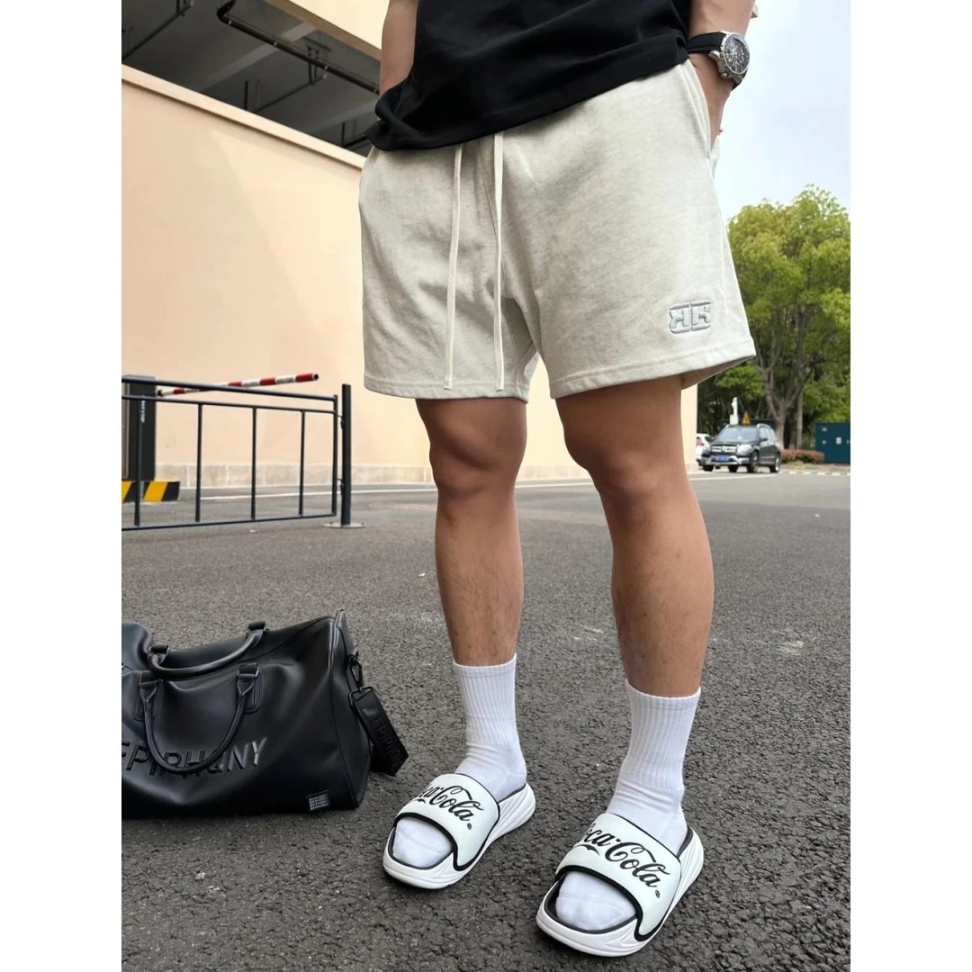 美式复古简约字母刺绣休闲短裤男女运动五分裤宽松百搭纯色卫裤子
