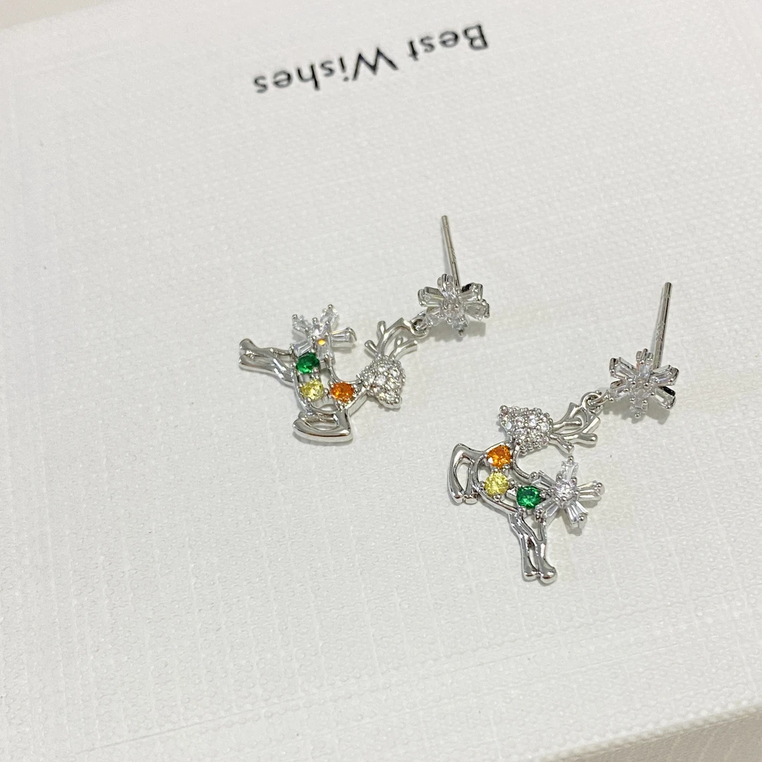 合金锆石耳饰 麋鹿耳钉个性简约小鹿耳钉耳坠小清新森系网红耳饰