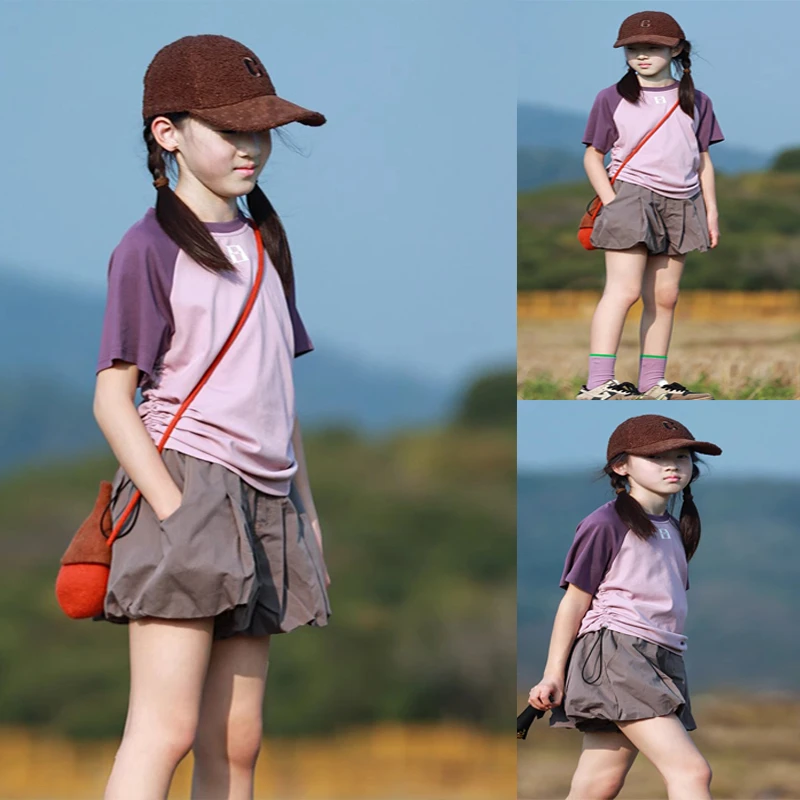 女童套装2025新款夏季套装休闲中大童女孩洋气高弹tT恤短裤两件套