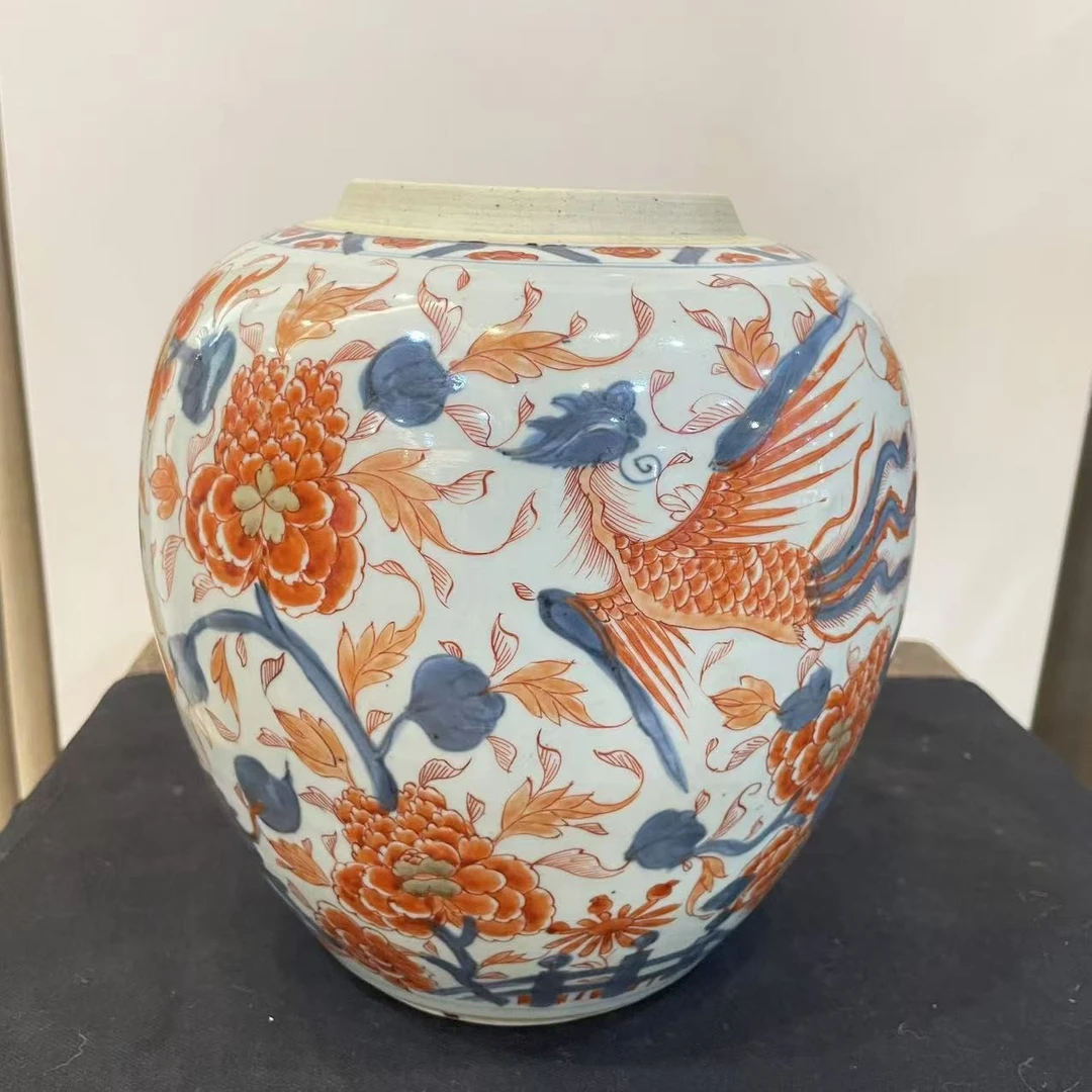 456 清 康熙 青花加彩麒麟斗凤罐-501