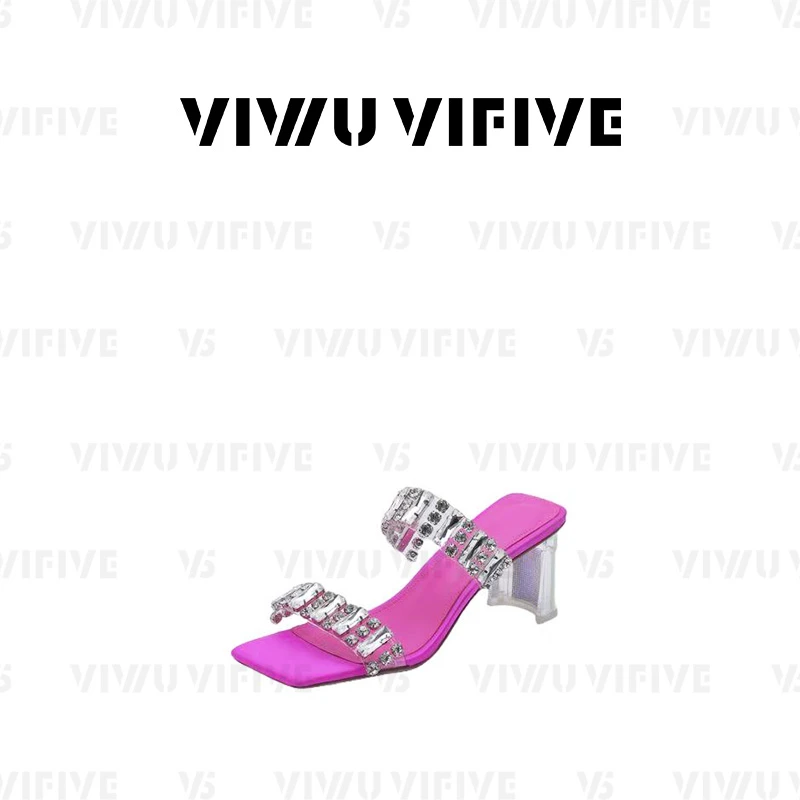 V5「紫鸢」2025新款爆款显白水钻胶片露趾明星同款百搭外穿一字拖女