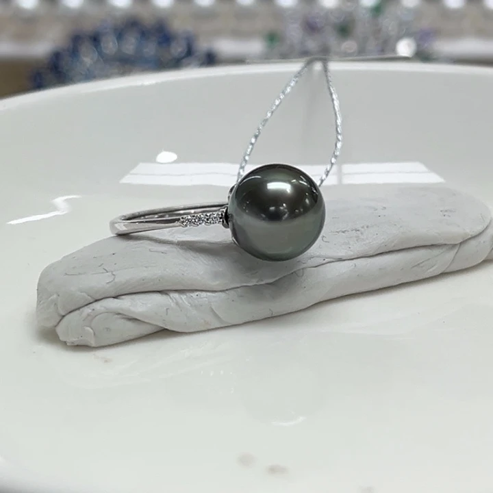 银S925镶嵌戒圈海水珍珠9-10mm87号