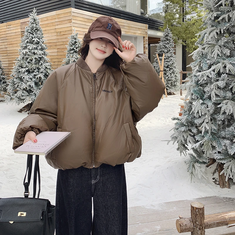 咖色短款棒球羽绒服女冬季2025新款独特超好看小个子白鸭绒厚外套