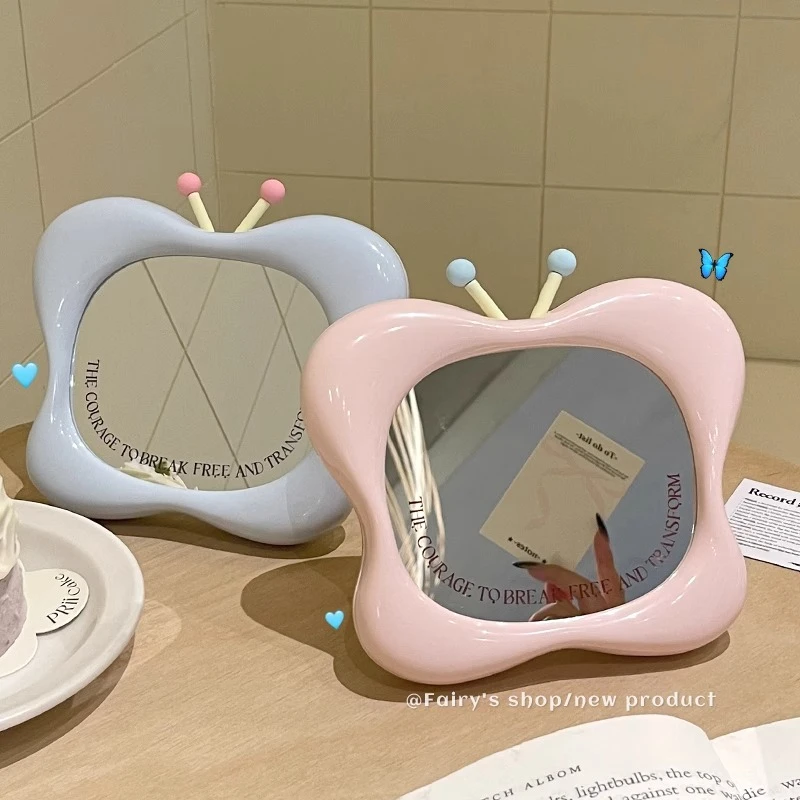 蝴蝶化妆镜可立台式家用梳妆台可挂手持随身宿舍桌面便携高清镜子