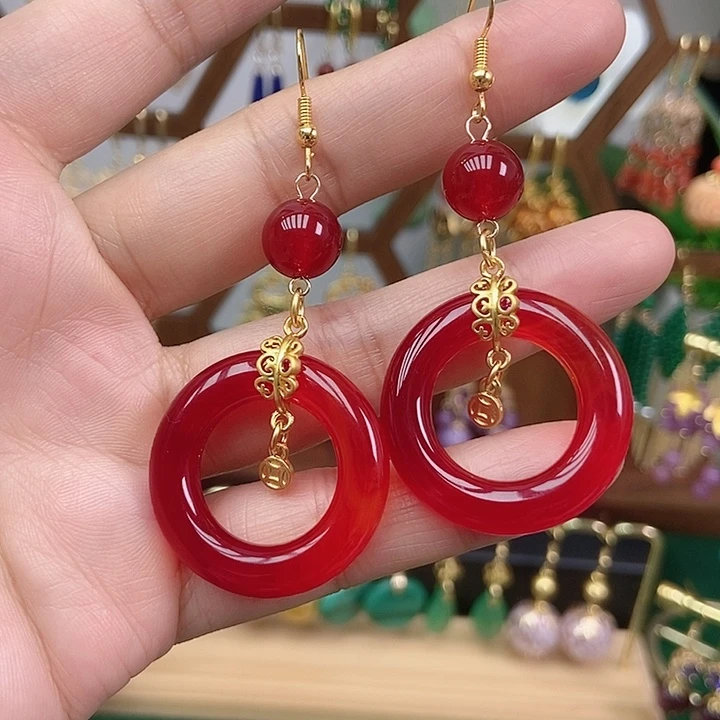 玛瑙/玉髓合金耳饰