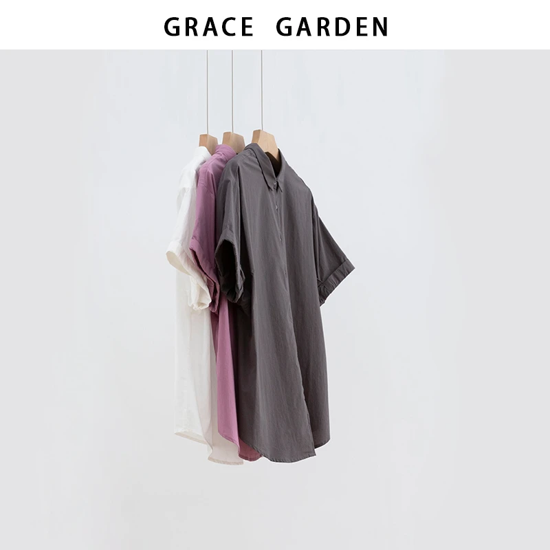 GRACE GARDEN【手工褶！】薄款宽松透气百搭卷边衬衫NCY5E2915