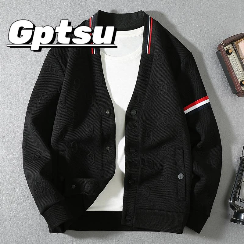 GPTSu开衫厚棉T男士韩版潮流V领上衣服25春秋季新款时尚休闲外套
