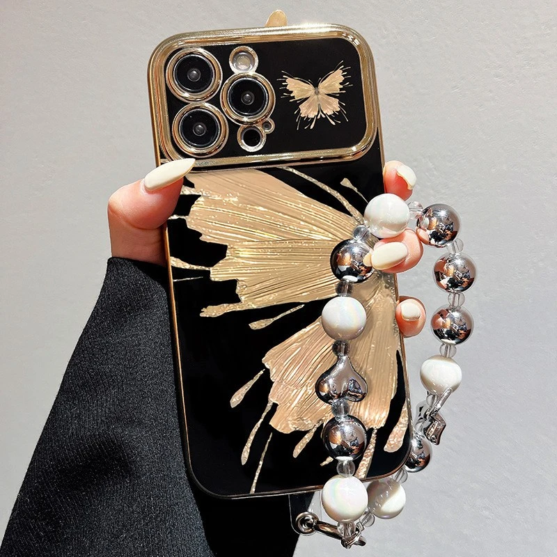 大视窗适用苹果15/14/13/12/11/X/8/7系列保护套大蝴蝶黑色手机壳