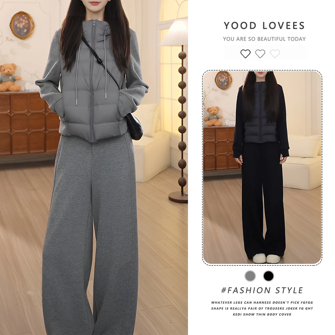 时尚套装女2025冬季新款加厚保暖显瘦拼接连帽开衫棉服休闲两件套