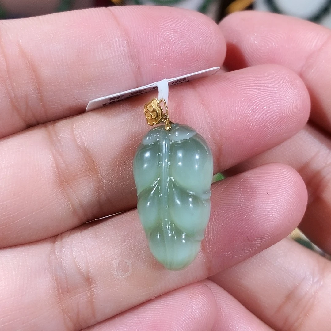 和田玉18K金镶嵌吊坠(不含链)