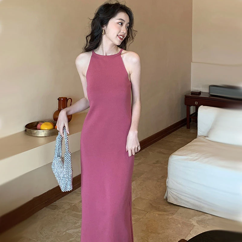 夏季新款气质背心吊带针织长款包臀连衣后妈裙女搭配防晒针织开衫