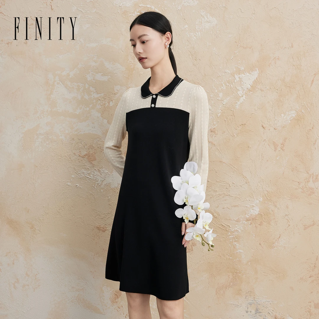【粉丝专享】FINITY 拼接打底针织时尚撞色气质连衣裙 F21W9B34N5