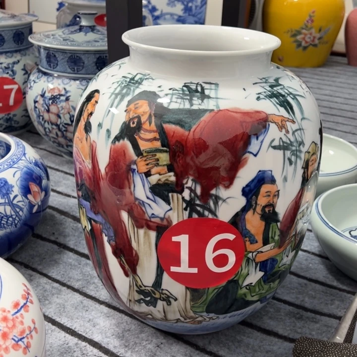 陶竹林七贤陶瓷花瓶高41肚子31