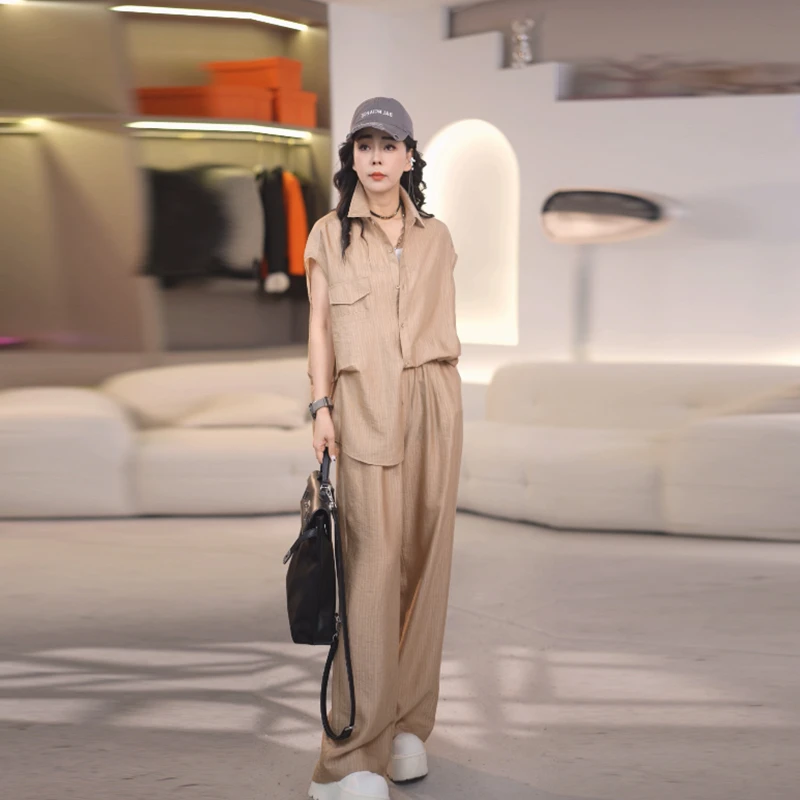连体短袖极简风夏季时尚套装裤子宽松原宿风慵懒风显瘦法式25421