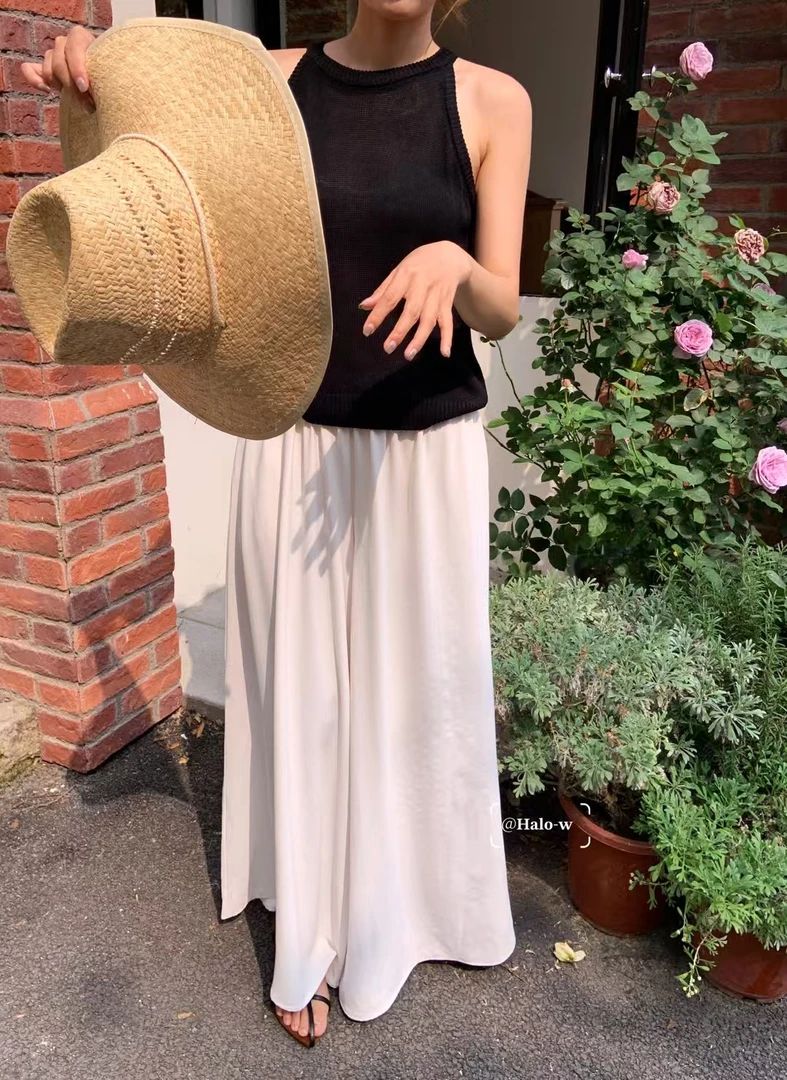 Anhui 夏日新款垂感松驰赫本阔腿裙裤