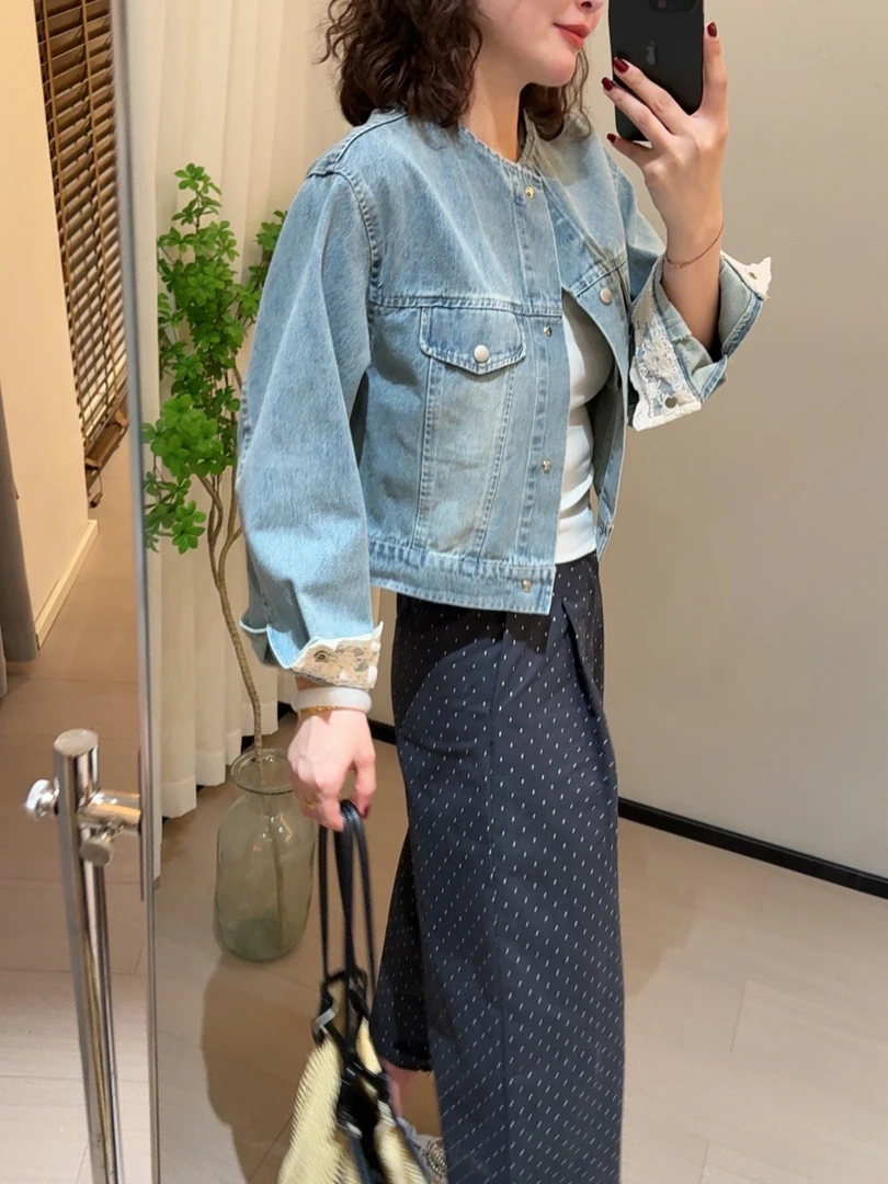 老赵服饰 洋气百搭蕾丝拼接牛仔外套 21AU3181