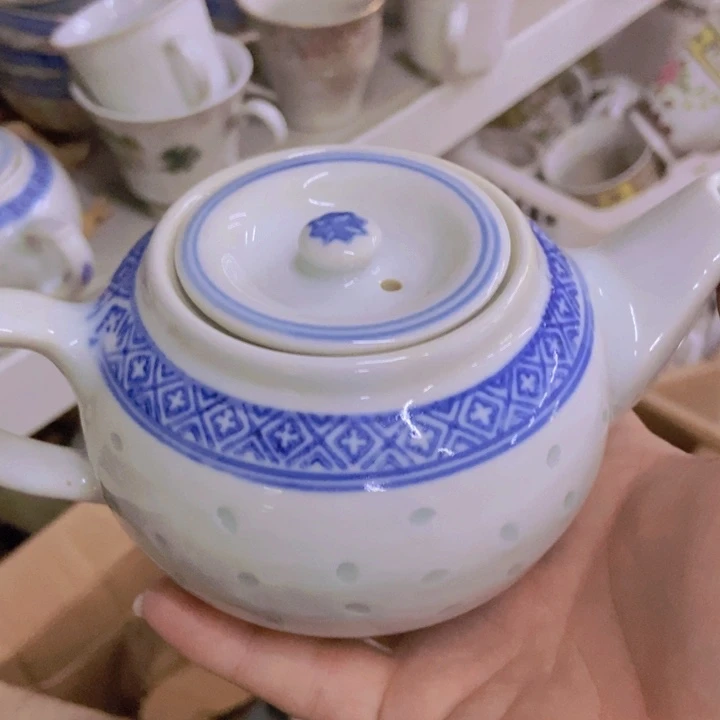 摆件景德镇青花玲珑柿子壶