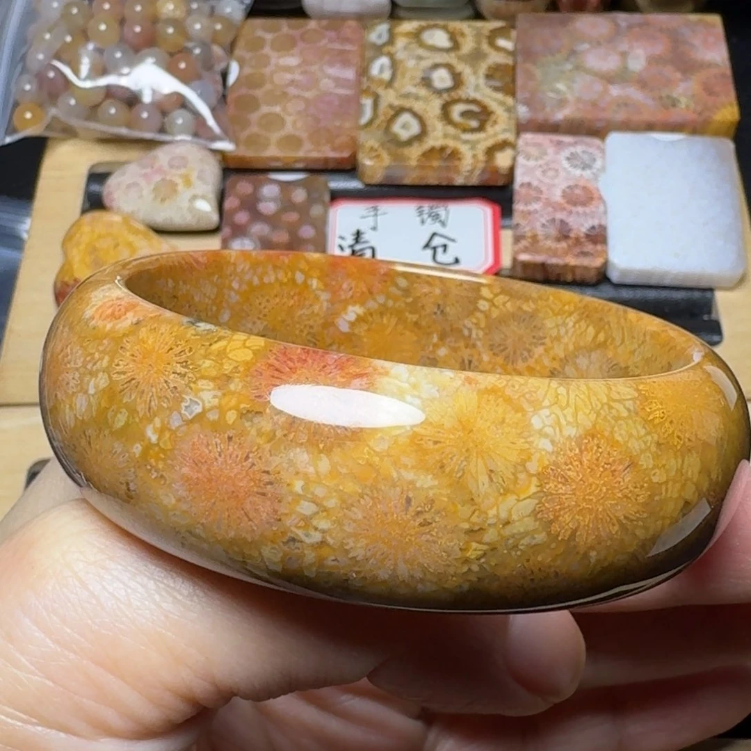 硅化玉57.5金粉大花可盘290未镶嵌萌*宝