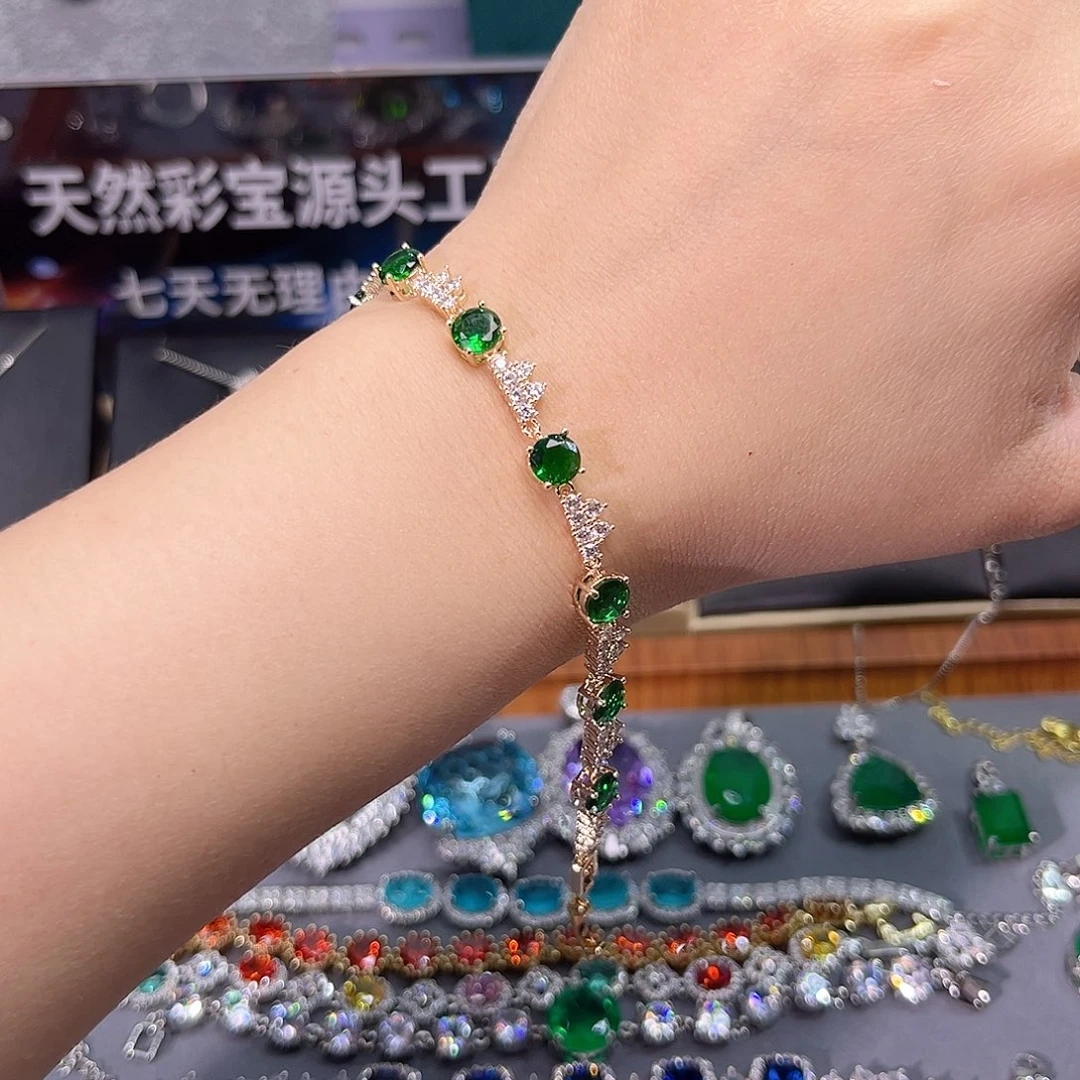 手链银S925镶嵌祖母绿x b 16