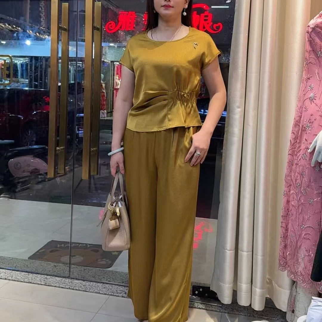 高级感小个子冰丝夏季套装短袖T恤搭配九分哈伦裤