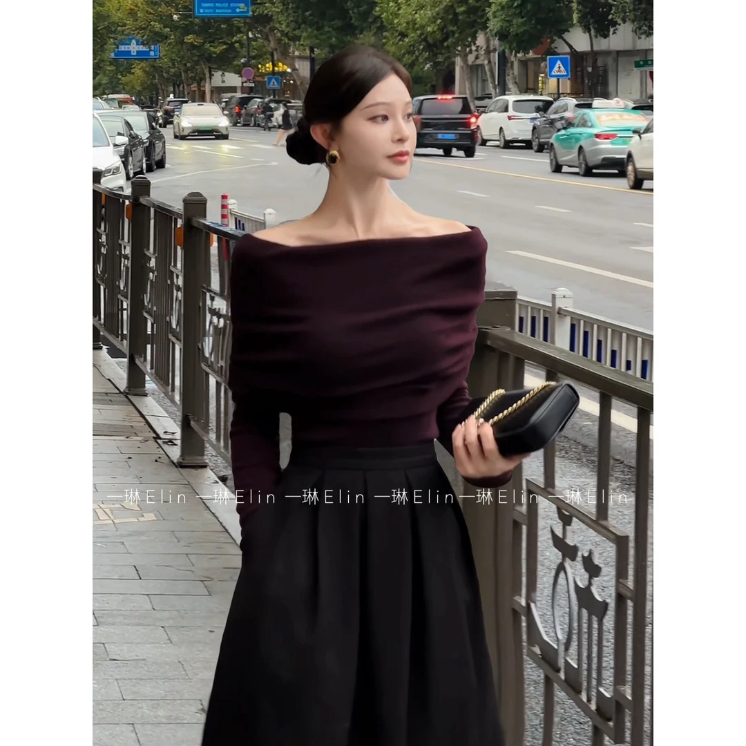 LZQ｜心动时刻～羊毛一字肩针织高级显瘦秋冬毛衣XMZH9599