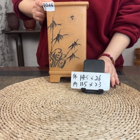 紫砂花盆柴烧竹刻高签筒0046