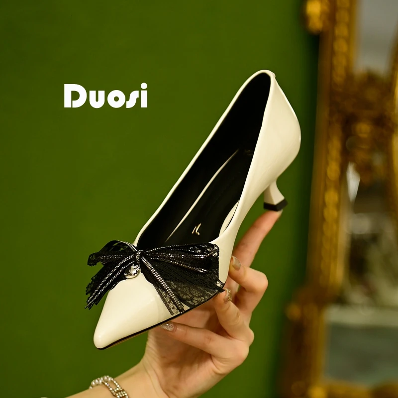 【DUOSI】4.5cm蝴蝶结仙女小高跟鞋女尖头单鞋细跟宴会鞋SMA26L308