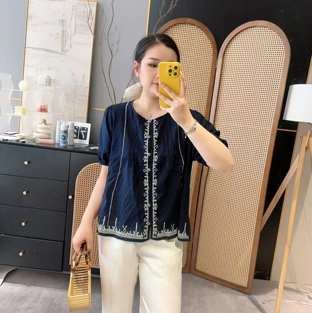 【欧加粒粒】夏季法式复古短袖衬衫休闲衣服女慵懒风衬衫 Q25060503