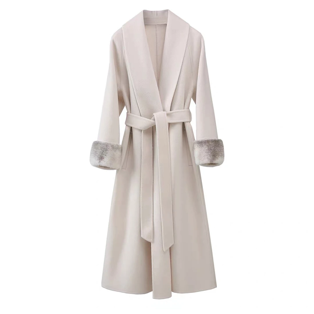 商场同款高贵轻奢羊绒大衣长款倾国领腰带女秋冬加厚保暖外套