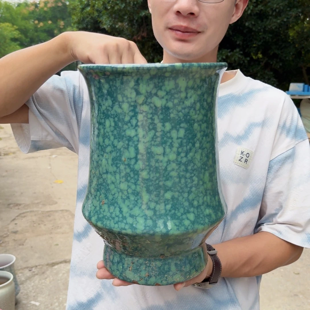 紫砂花盆口20高30（一个束腰雪花绿