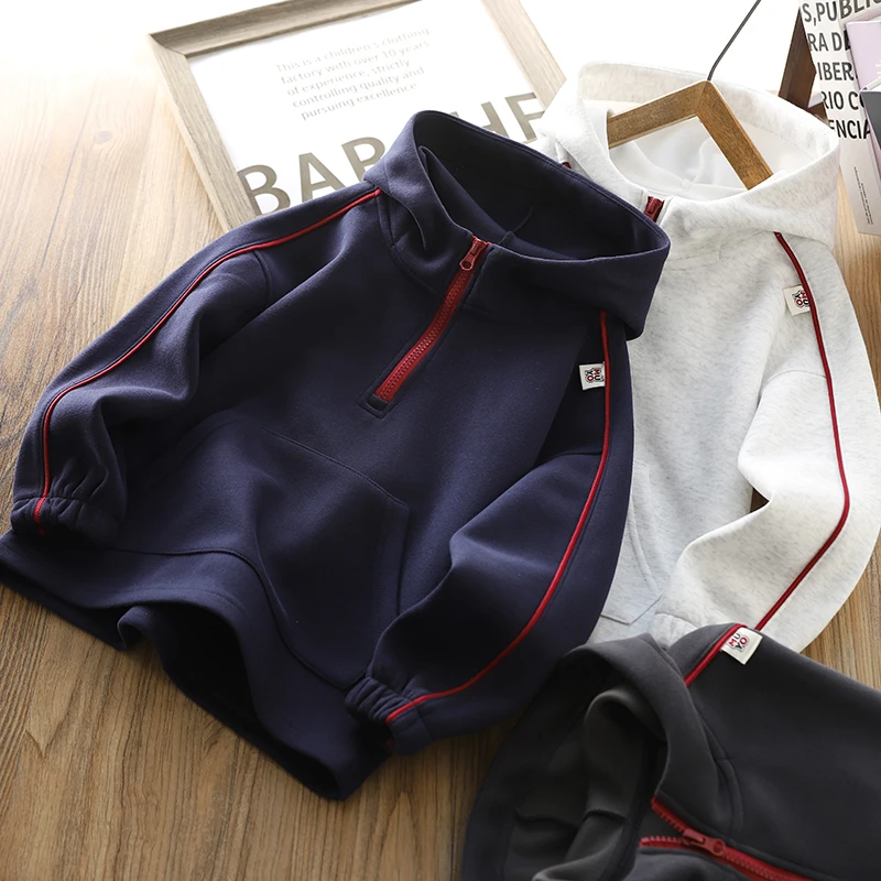 男童连帽卫衣2025春秋季新款儿童运动上衣中大童装潮酷撞色条帽衫