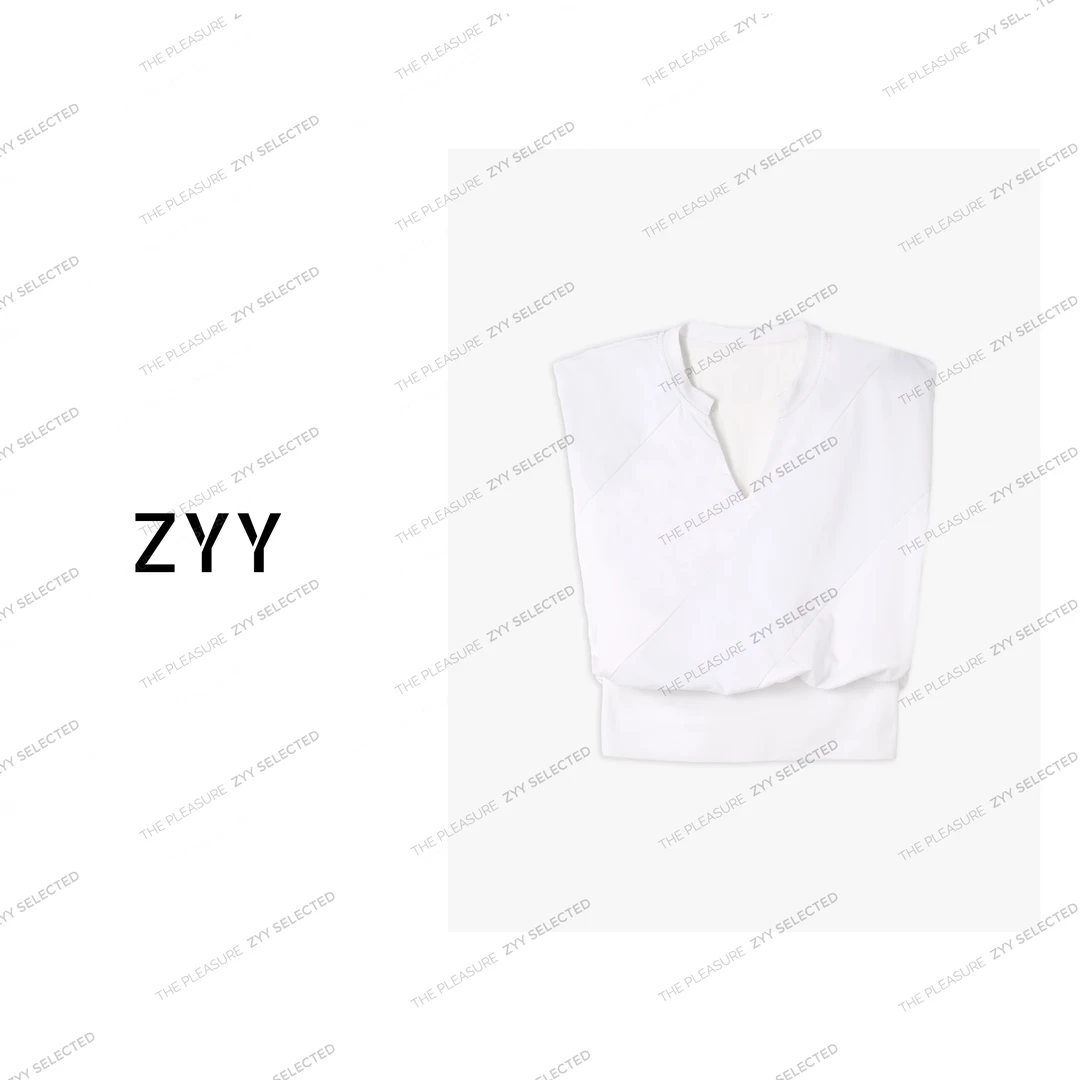 ZYY【雅典女主】2025S/S新品拼接小个子小飞袖V领T恤女X25CT641