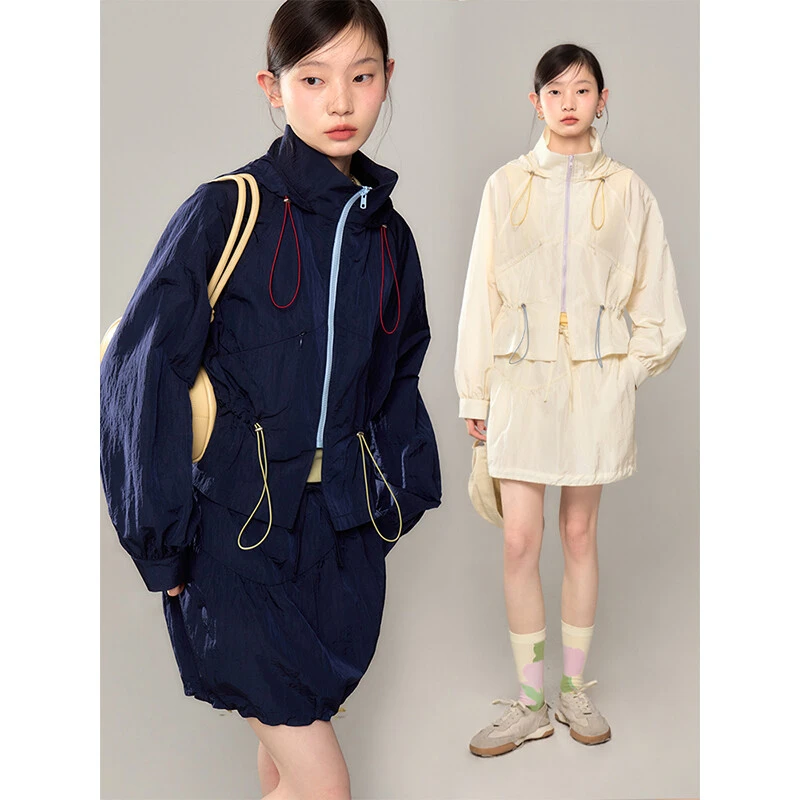 uare原创设计 眼前是晴天 撞色运动连帽外套半身裙套装S84N11704