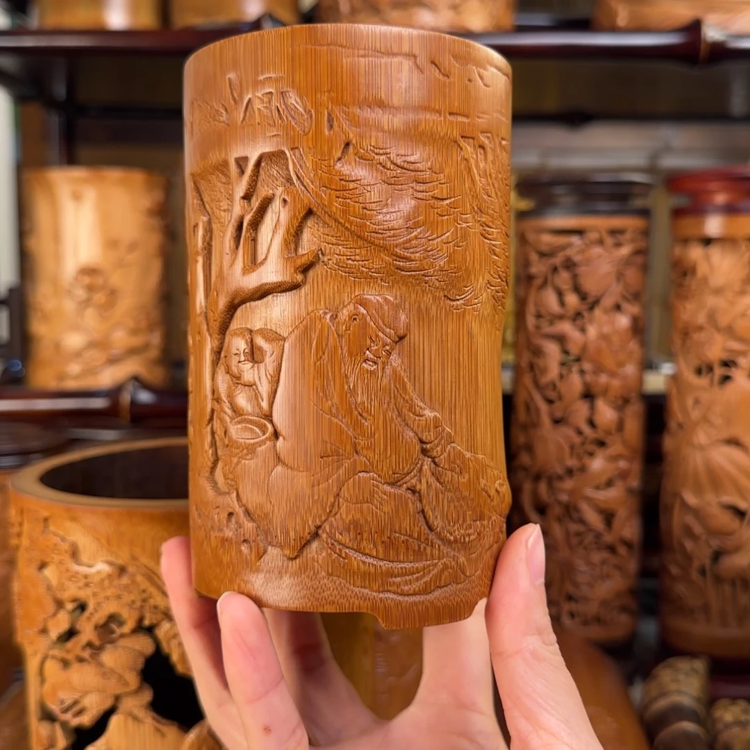 手工竹雕太白醉酒
