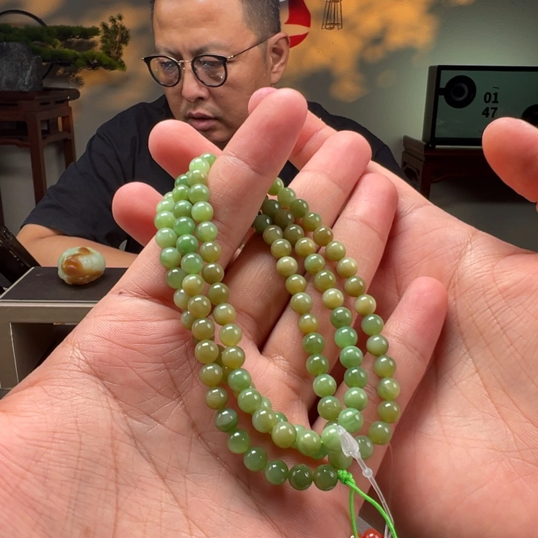 和田玉未镶嵌手链卡6mm黑羊洞108
