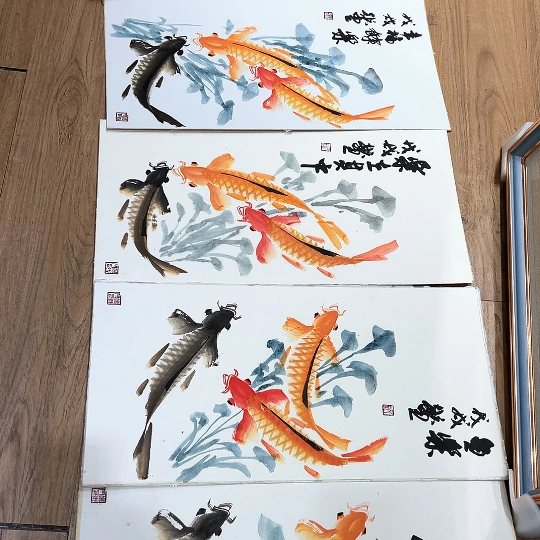 秋***实国画知鱼之乐纯手绘