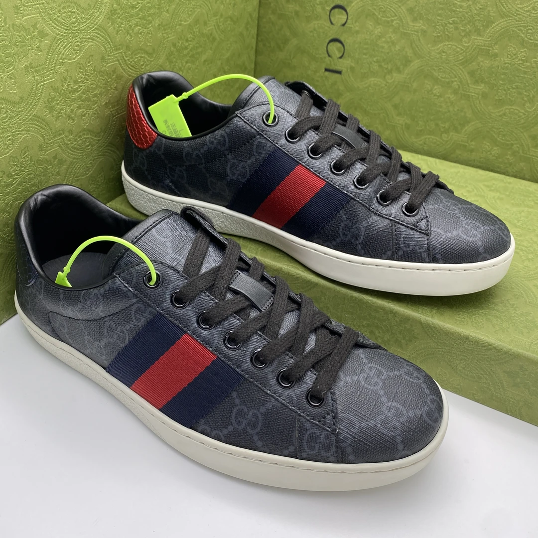 95新 GUCCI/古驰 39/41/42.5欧码/二手灰黑色满印时尚经典板鞋