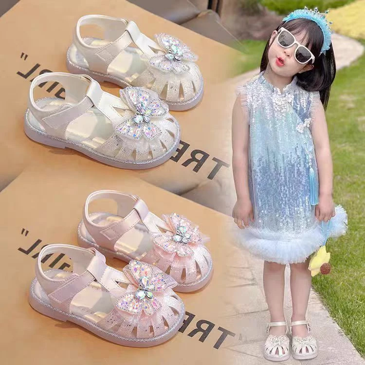 女童鞋子儿童公主鞋2025新款夏季夏款水晶宝宝女孩6-12岁沙滩鞋子