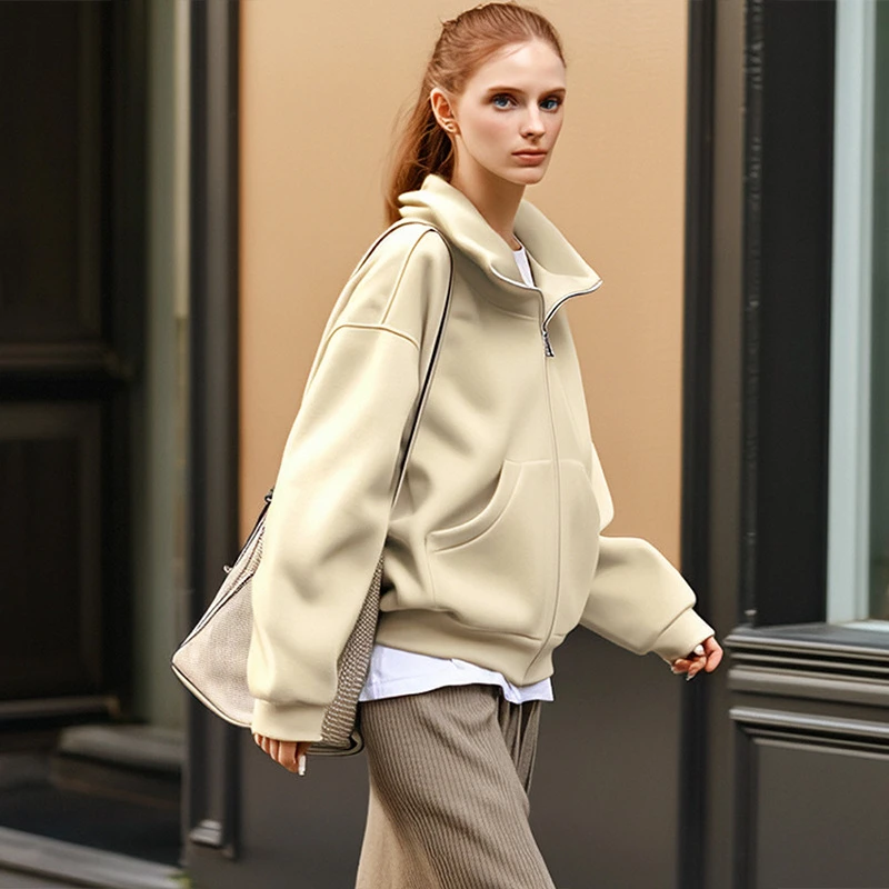 高克重卫衣外套重磅棉质连帽开衫中长款秋冬加厚美式情侣宽松帽衫