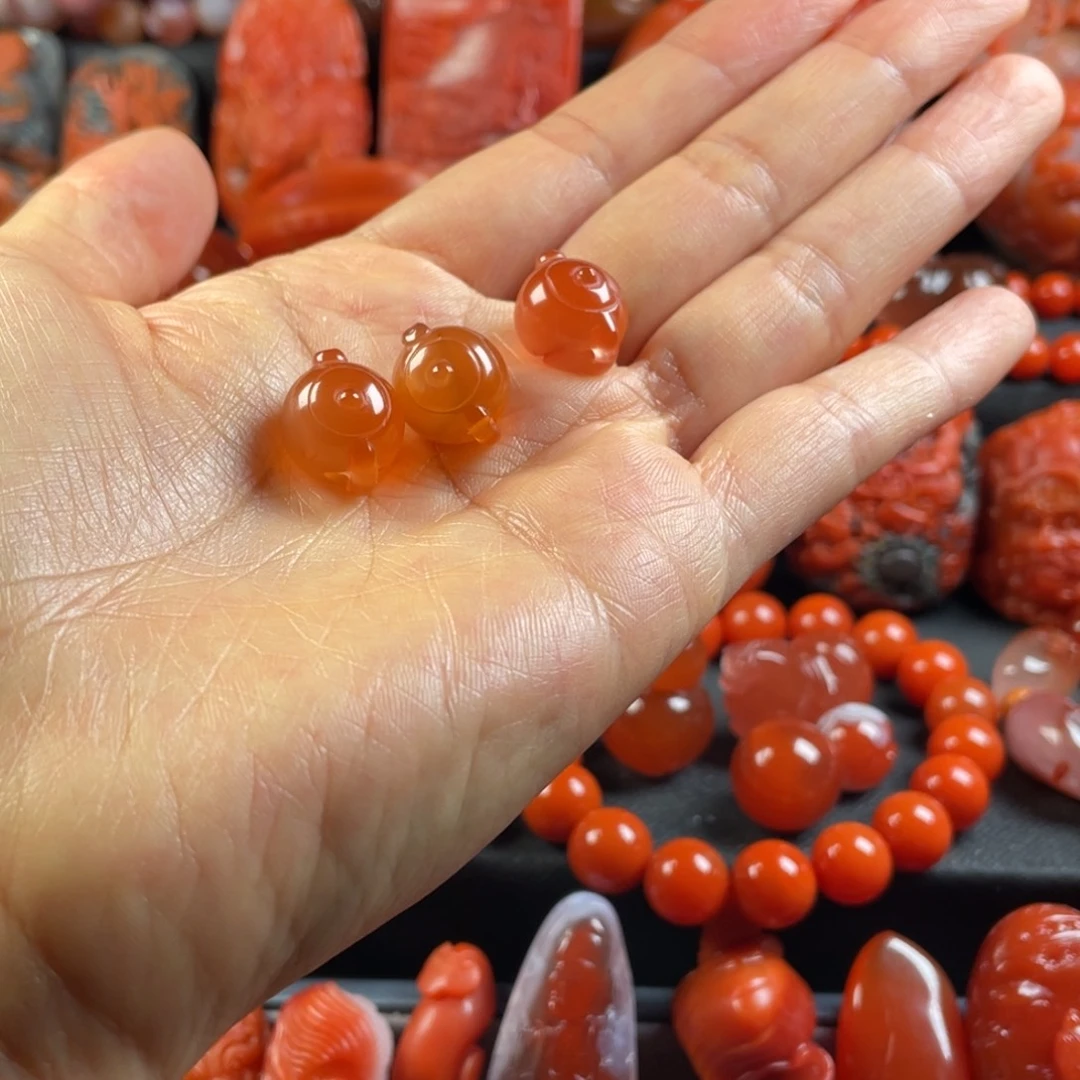 南红玛瑙天然原矿杨柳冰橘把把壶三个未镶嵌