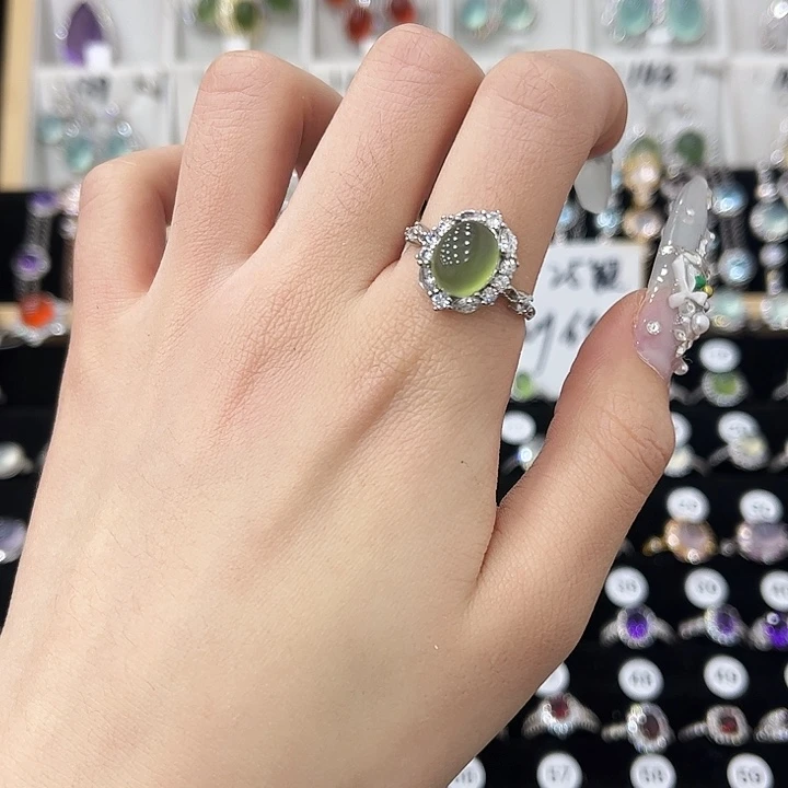 岫玉银S925镶嵌戒指