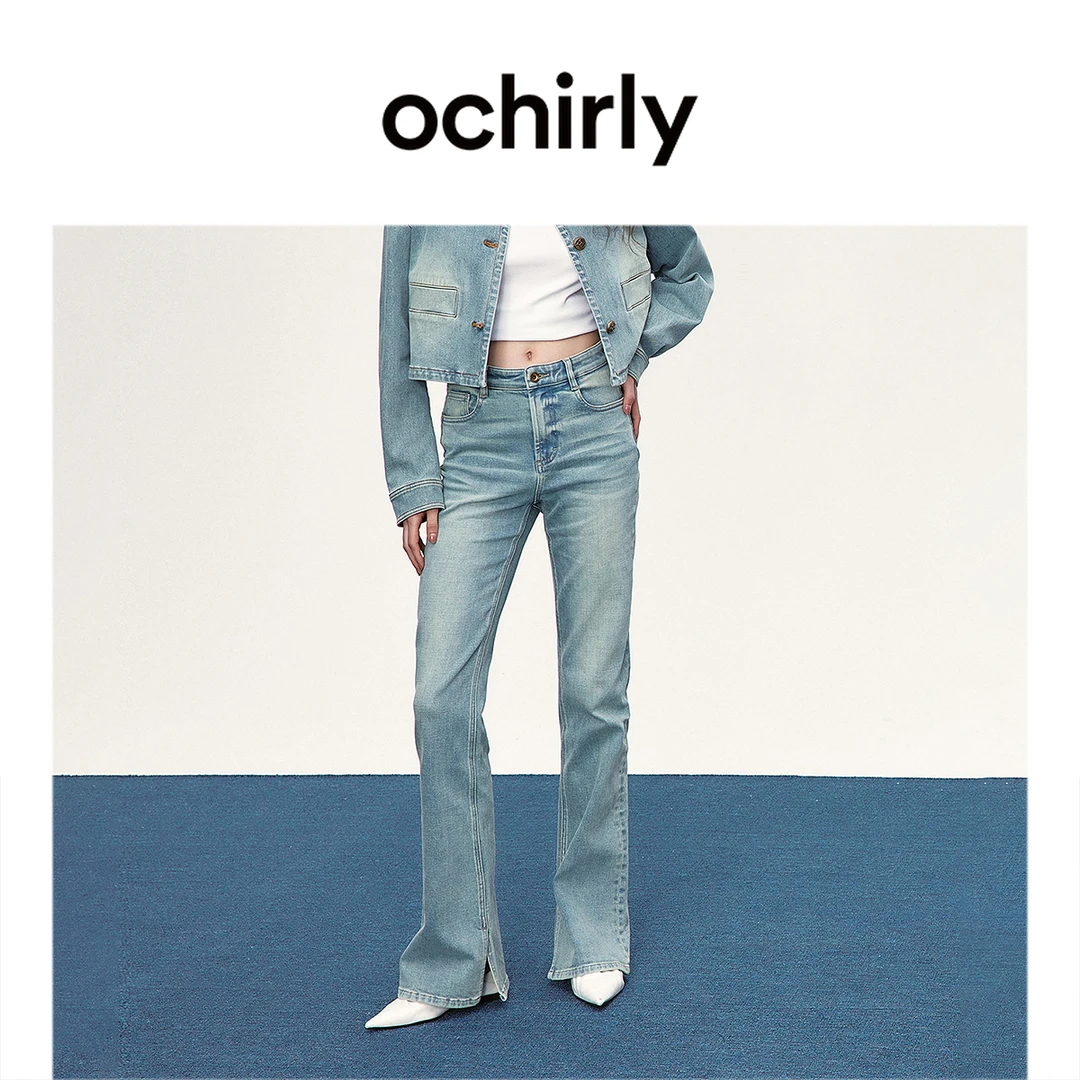 ochirly欧时力 弹力喇叭裤牛仔长裤女阔腿显瘦复古2025新款