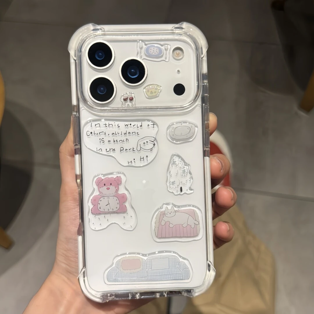适用苹果17promax手机壳iPhone16小熊贴纸15/14软边四角气囊透明